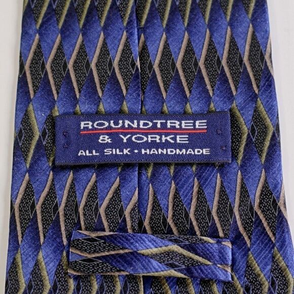 Roundtree & Yorke‎ Blue Green Abstract Print Wide Silk Tie Handmade In USA - Picture 3 of 6